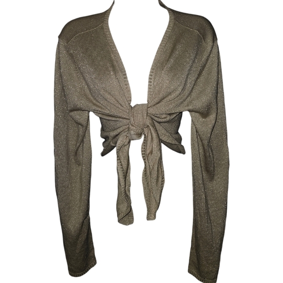 NWT New York & Company Versatile Gold Shimmer Long Sleeve Cardigan - Picture 3 of 6